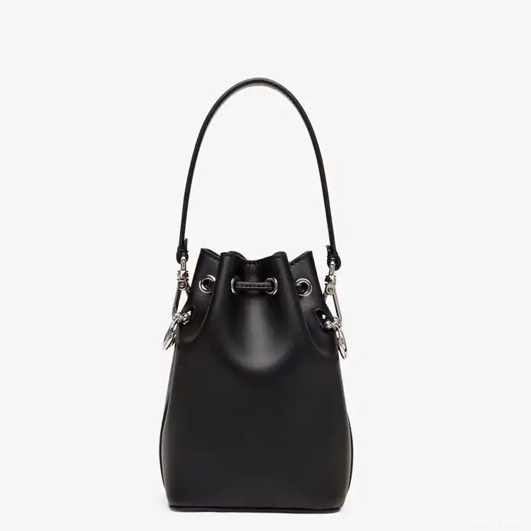 Vintage HOT Fendi Tresor Bag Bucket ROMA Logo Mon In Calf White Leather Mini Black 0625